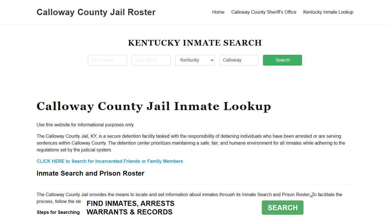Calloway County Jail Roster Lookup, KY, Inmate Search